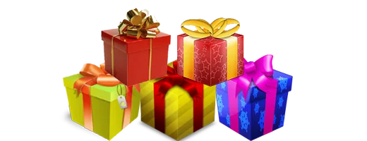 五个包装鲜艳、系着丝带蝴蝶结的礼盒